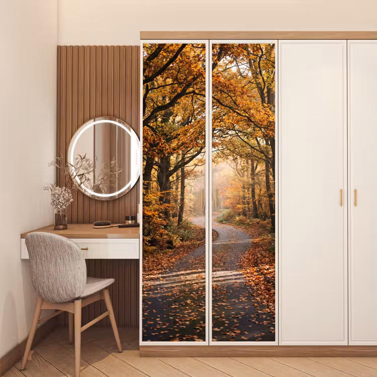 Deursticker - Bospad - Herfstbos - Bladeren - Oranje - Nostalgisch — 5