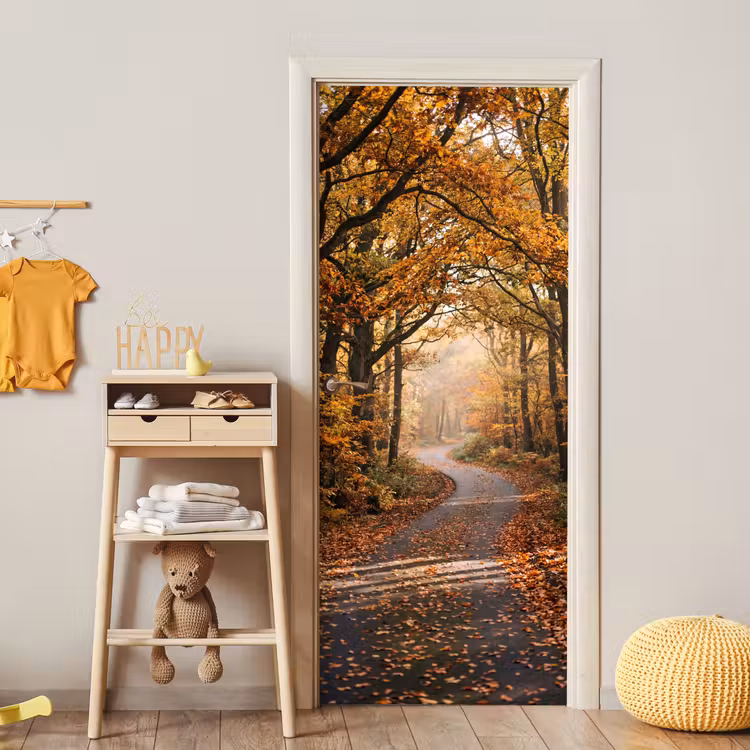 Deursticker - Bospad - Herfstbos - Bladeren - Oranje - Nostalgisch — 6