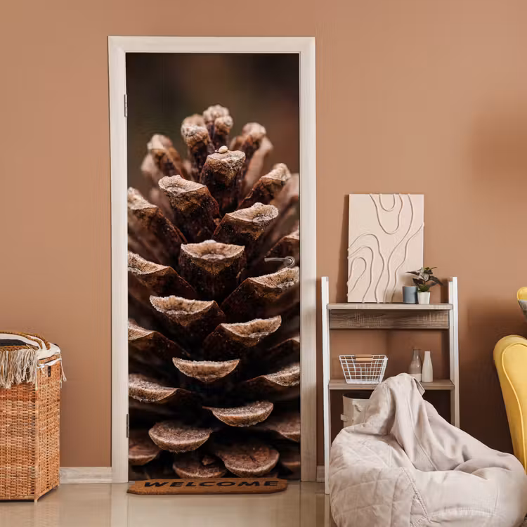 Deursticker - Dennenappel - Bos - Herfst - Bruin - Sfeervol — 2