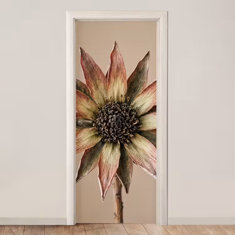 Deursticker - Droogbloem - Protea - Vintage - Beige - Rustiek — 1