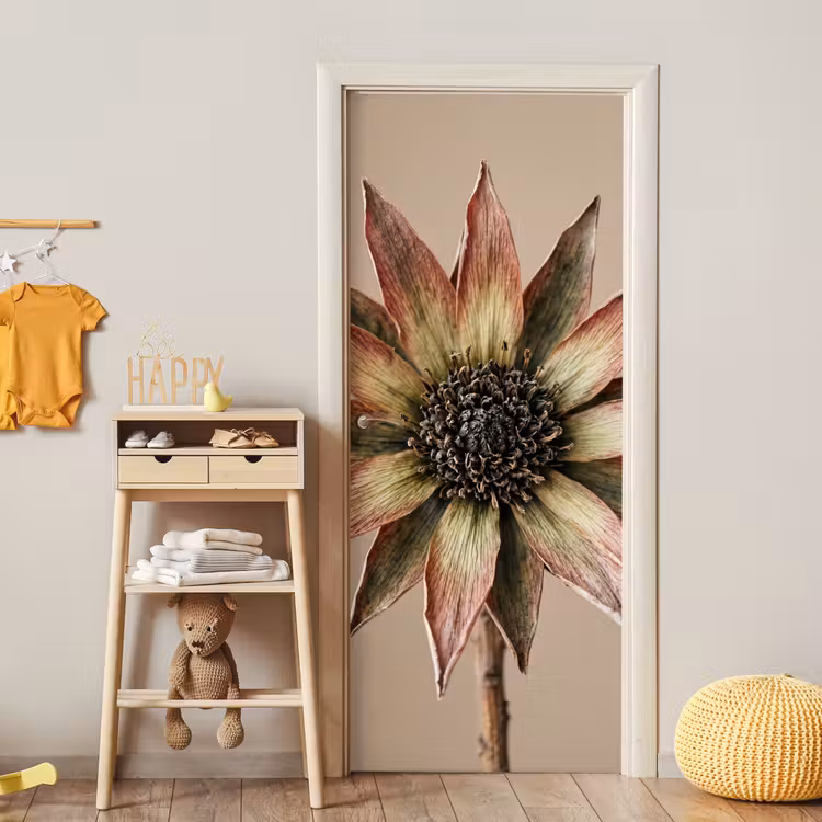 Deursticker - Droogbloem - Protea - Vintage - Beige - Rustiek — 6