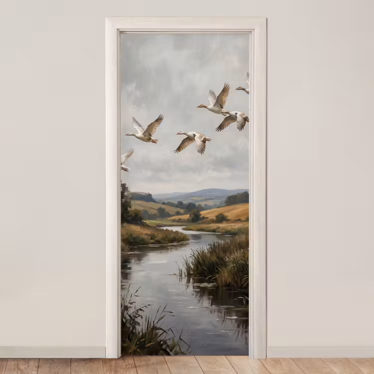 Deursticker - Eenden - Rivier - Landschap - Vlucht - Nostalgisch — 1