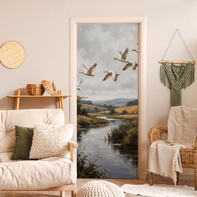 Deursticker - Eenden - Rivier - Landschap - Vlucht - Nostalgisch — 4