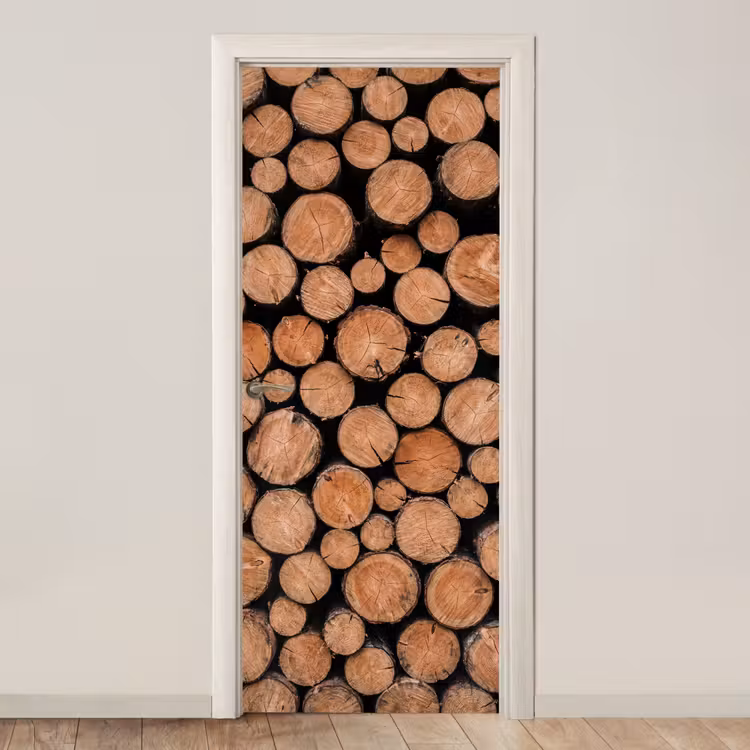 Deursticker - Houtblokken - Textuur - Patroon - Bruin - Rustiek — 1