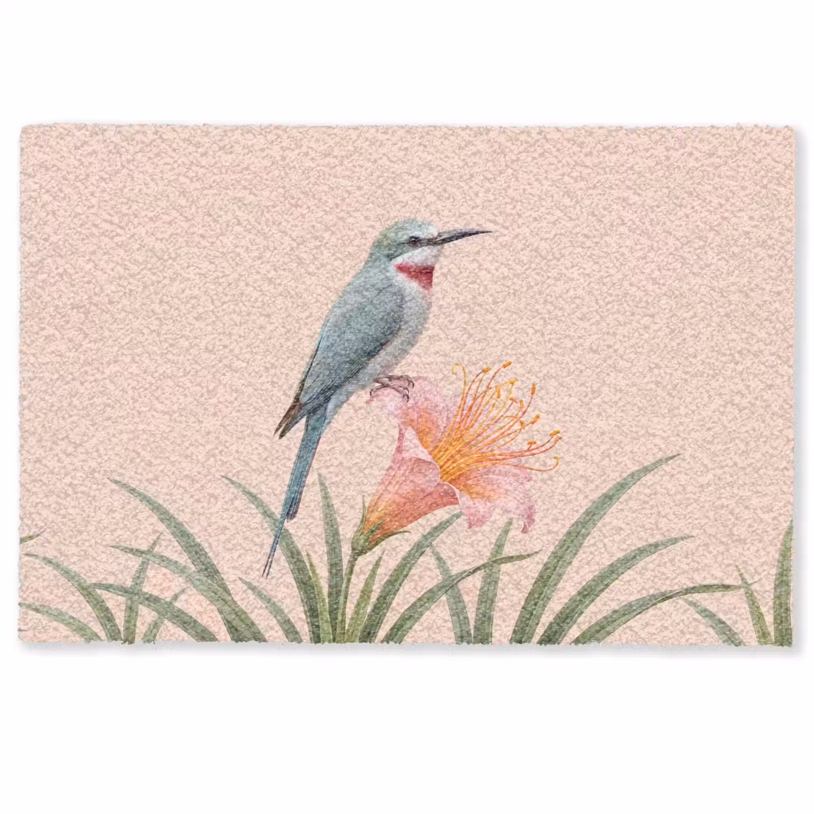 Deurmat - Vogel - Bloem - Natuur - Roze — 1