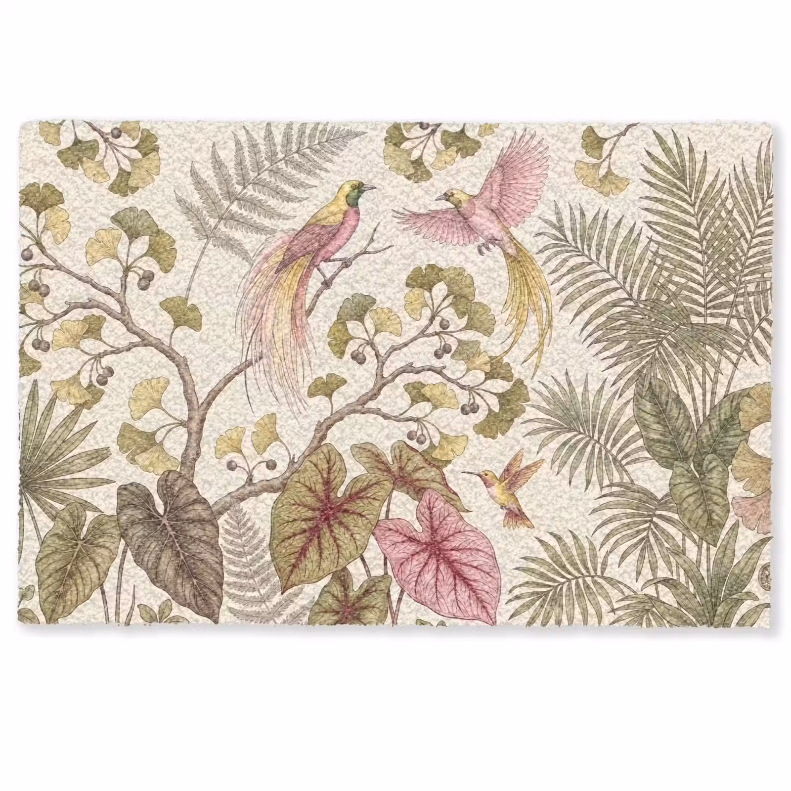 Deurmat - Vogels - Tropisch - Botanisch - Roze — 1