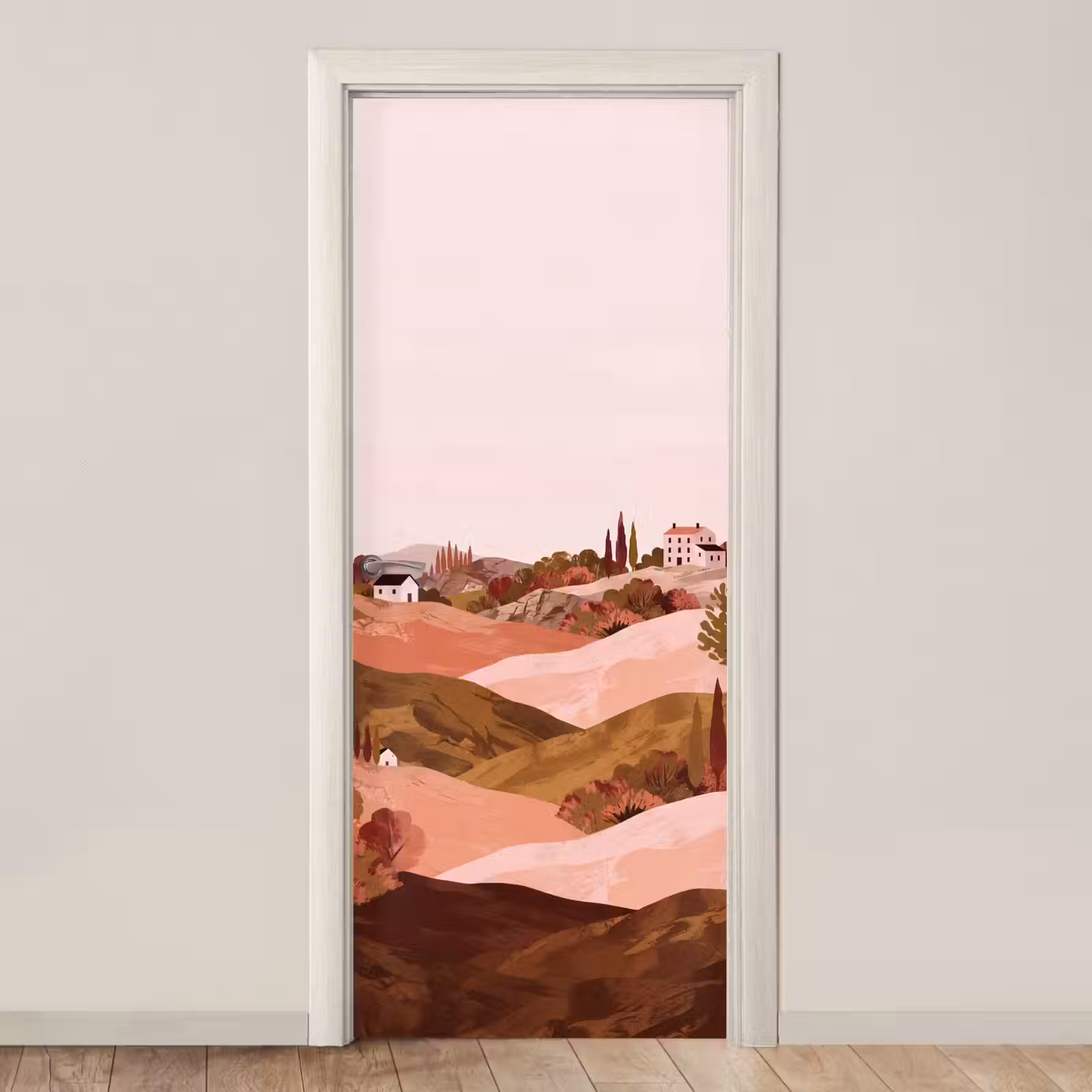 Deursticker - Heuvellandschap - Grafisch - Terracotta — 1