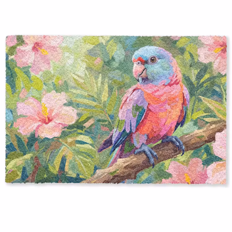 Deurmat - Papagaai - Hibiscusbloemen - Kleurrijk — 1