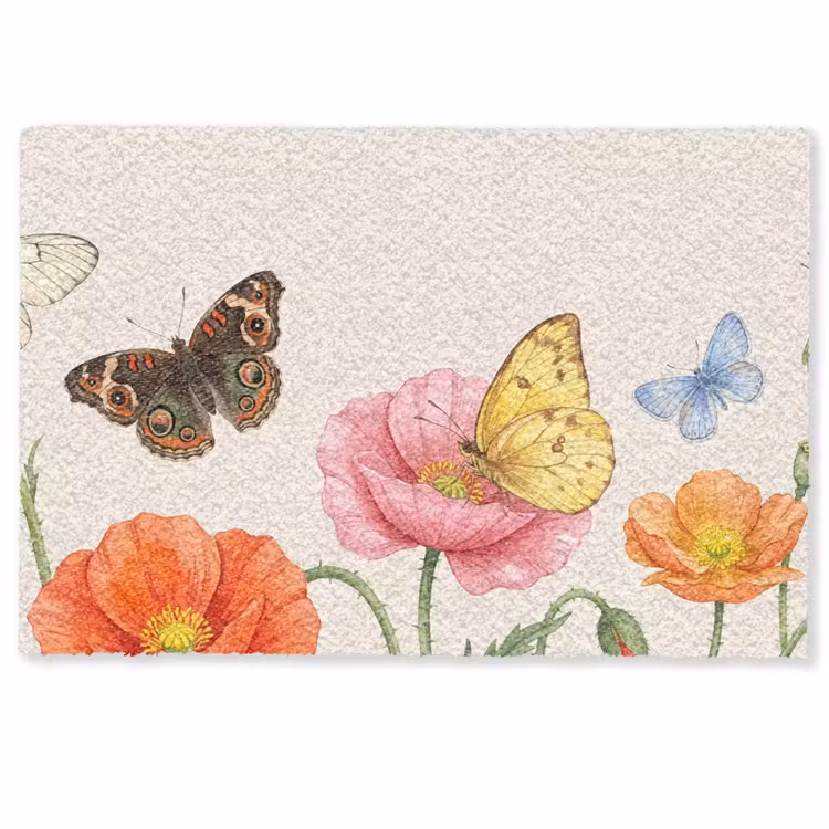 Deurmat - Vlinders - Klaprozen - Illustratie - Kleurrijk — 1