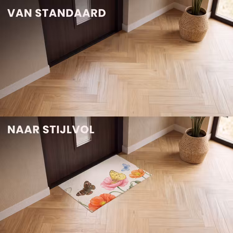 Deurmat - Vlinders - Klaprozen - Illustratie - Kleurrijk — 3