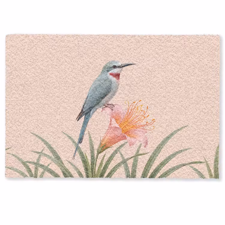 Deurmat - Vogel - Bloem - Natuur - Roze — 1