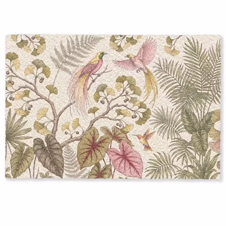 Deurmat - Vogels - Tropisch - Botanisch - Roze — 1