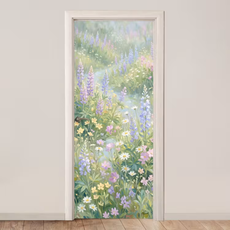 Deursticker - Bloemenveld - Heuvels - Kleurrijk — 1
