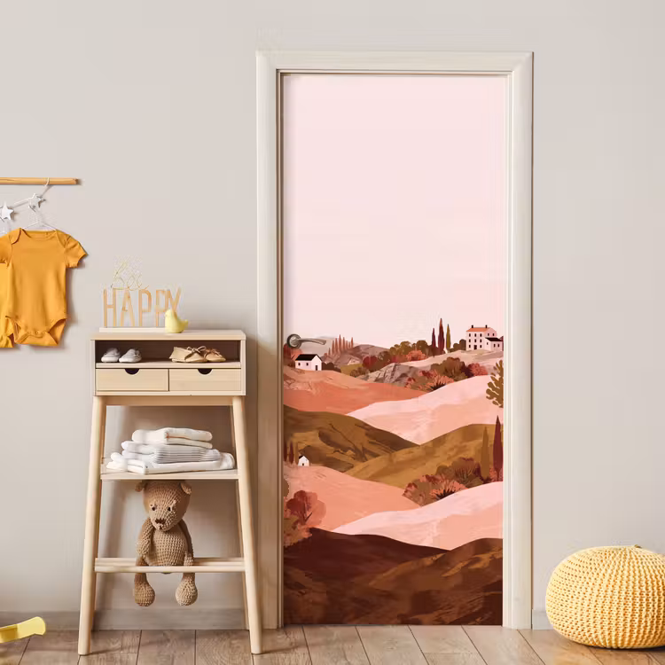 Deursticker - Heuvellandschap - Grafisch - Terracotta — 6