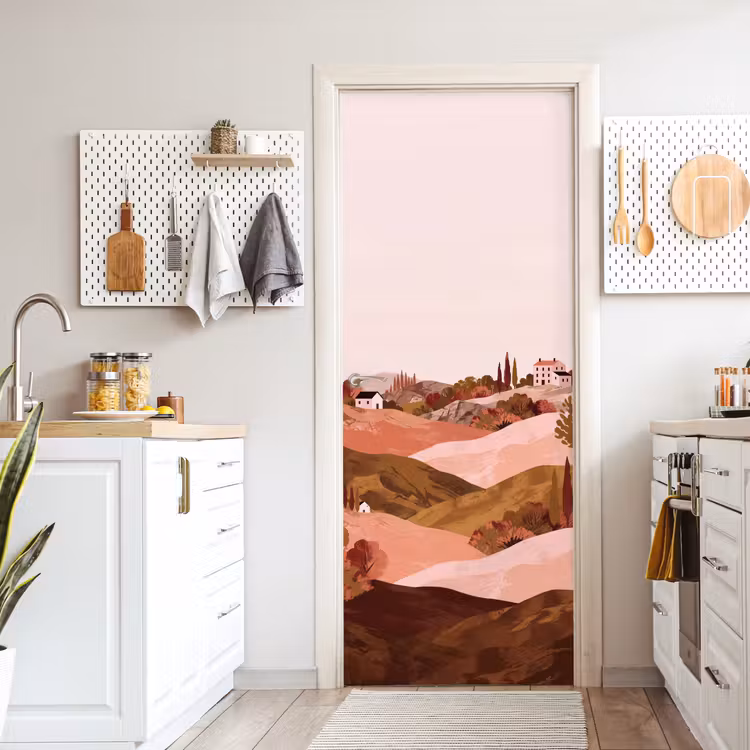 Deursticker - Heuvellandschap - Grafisch - Terracotta — 7