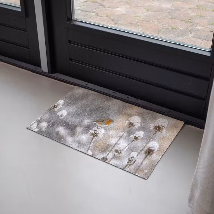 Deurmat - Roodborstje - Gedroogde bloem - Sneeuw - Winter - Vertederend — 2