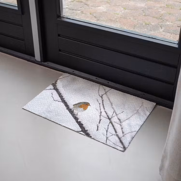 Deurmat - Roodborstje - Tak - Sneeuw - Winter - Levendig — 2