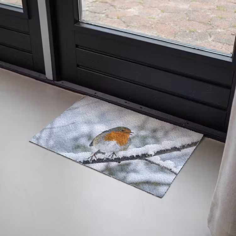 Deurmat - Roodborstje - Tak - Sneeuw - Winter - Levendig — 2