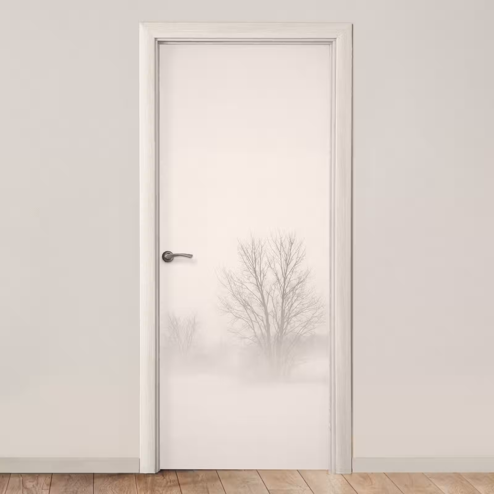 Deursticker - Boom - Mist - Sneeuw - Winter - Minimalistisch — 1