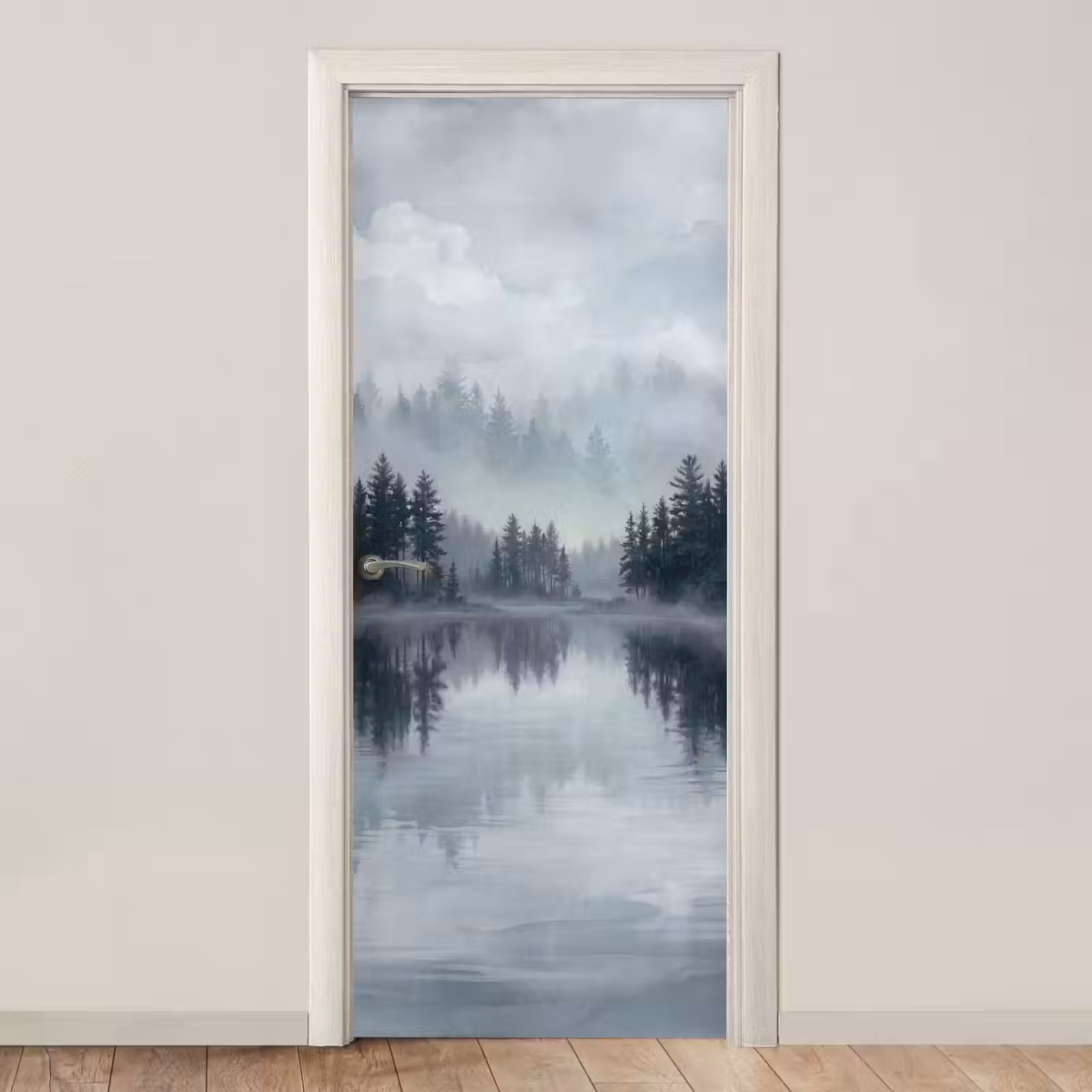 Deursticker - Bos - Meer - Mist - Natuur - Grijs — 1