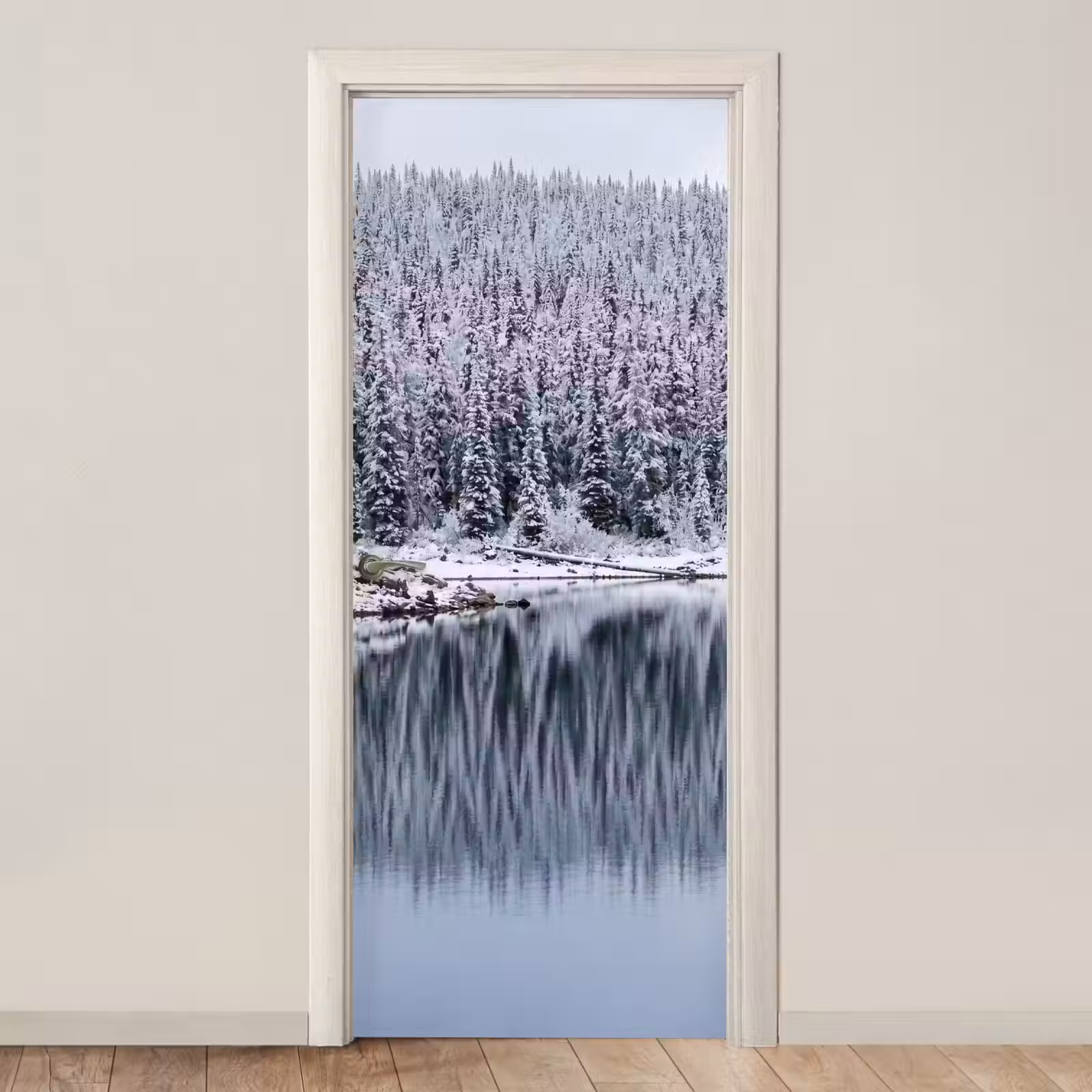 Deursticker - Bos - Reflectie - Meer - Winter - Serene — 1