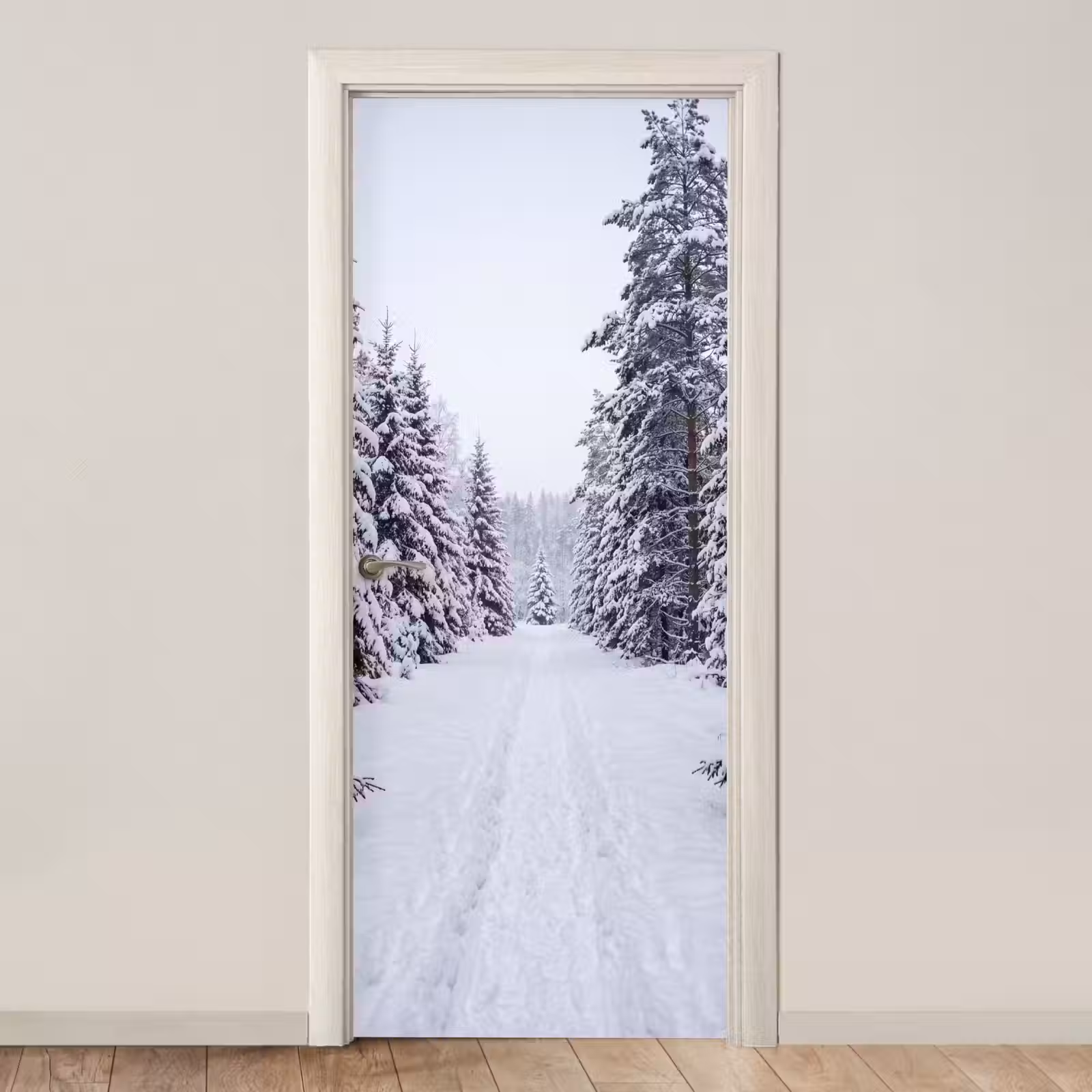 Deursticker - Bos - Winter - Sneeuw - Pad - Natuur — 1