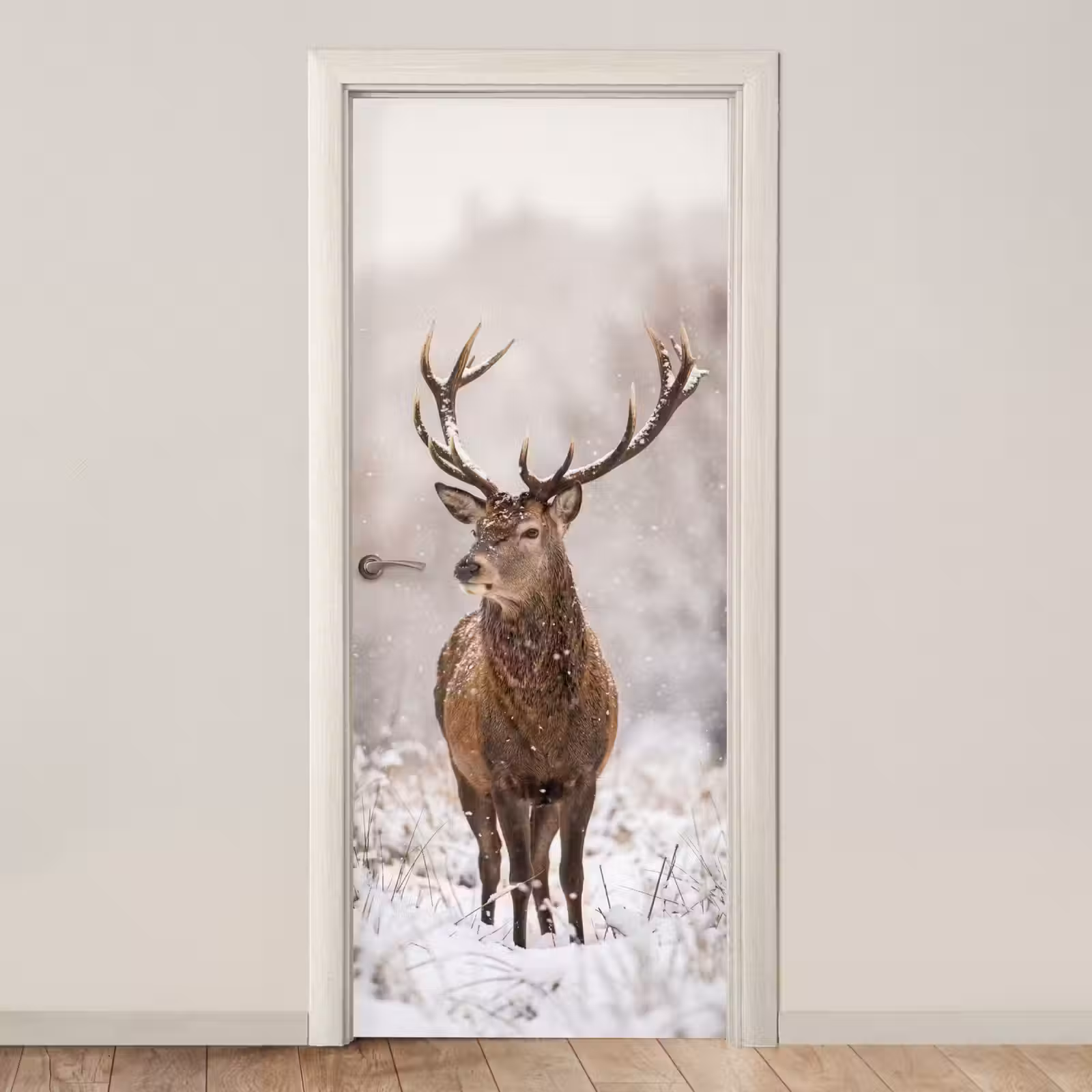 Deursticker - Edelhert - Bos - Sneeuw - Winter - Majestueus — 1