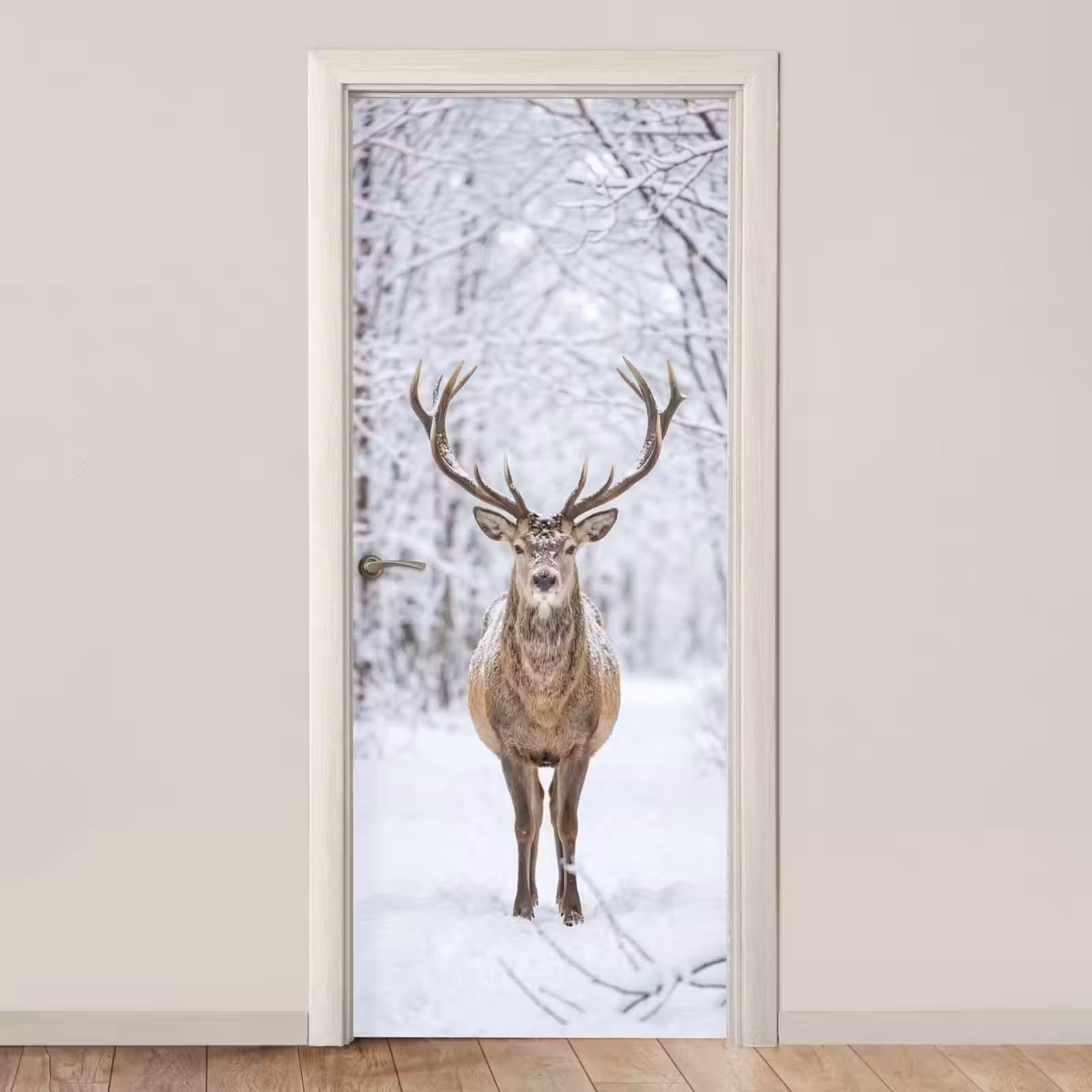 Deursticker - Hert - Winter - Bos - Natuur - Wit — 1
