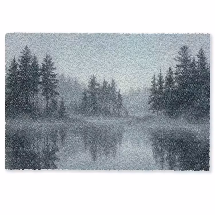 Deurmat - Bos - Meer - Mist - Natuur - Grijs — 1