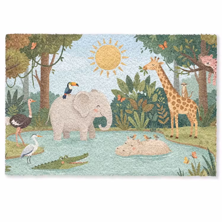 Deurmat - Jungle - Oase - Dieren - Kleurrijk — 1