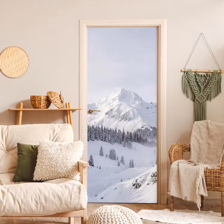 Deursticker - Berg - Sneeuw - Winter - Natuur - Wit — 4