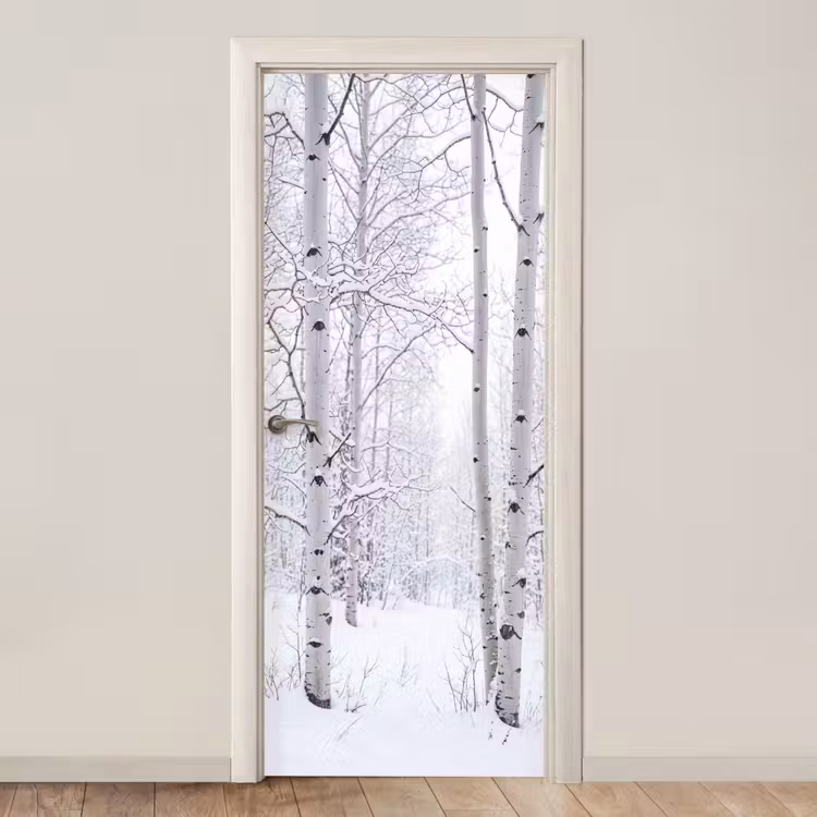 Deursticker - Berkenbomen - Sneeuw - Winter - Bos - Wit — 1