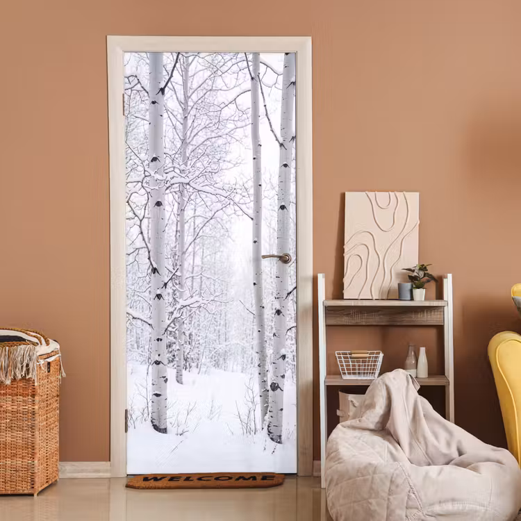 Deursticker - Berkenbomen - Sneeuw - Winter - Bos - Wit — 2