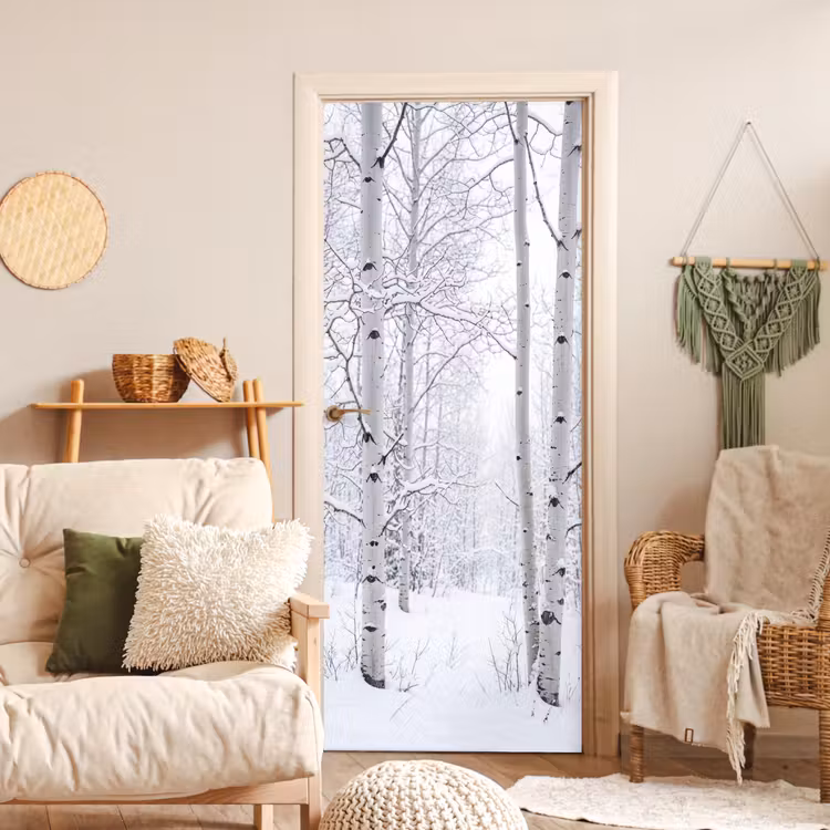 Deursticker - Berkenbomen - Sneeuw - Winter - Bos - Wit — 4