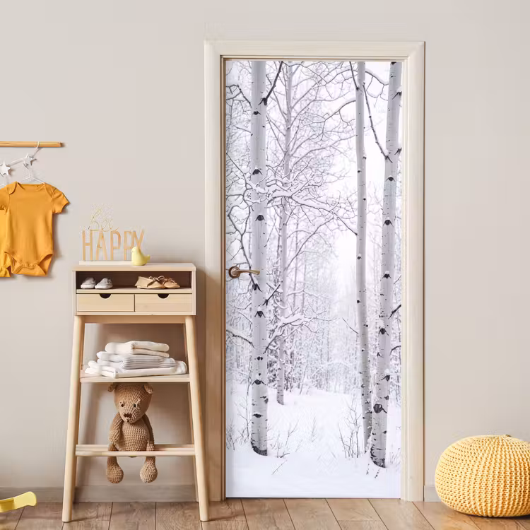 Deursticker - Berkenbomen - Sneeuw - Winter - Bos - Wit — 6