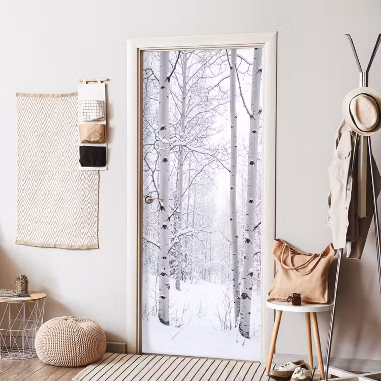 Deursticker - Berkenbomen - Sneeuw - Winter - Bos - Wit — 8