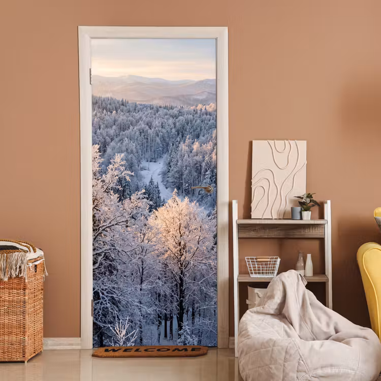 Deursticker - Bos - Bergen - Goud - Winter - Warm — 2