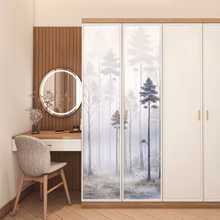 Deursticker - Bos - Bomen - Mist - Natuur - Illustratie - Grijs — 5