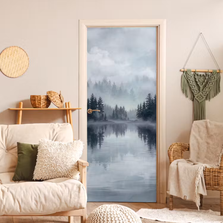 Deursticker - Bos - Meer - Mist - Natuur - Grijs — 4
