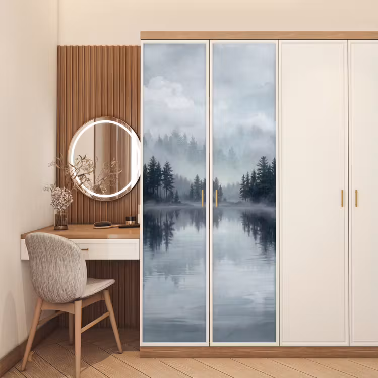 Deursticker - Bos - Meer - Mist - Natuur - Grijs — 5
