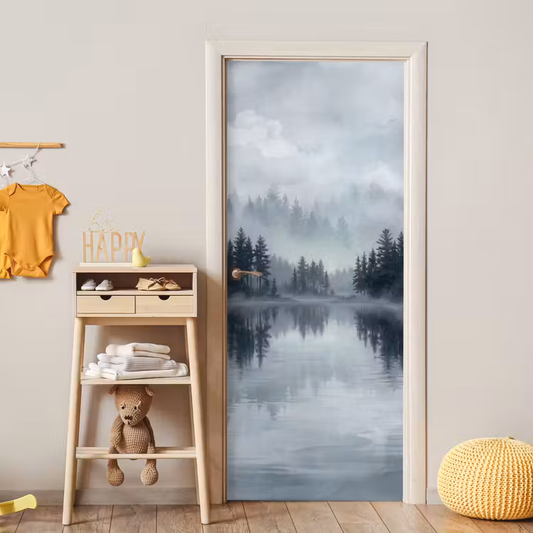 Deursticker - Bos - Meer - Mist - Natuur - Grijs — 6