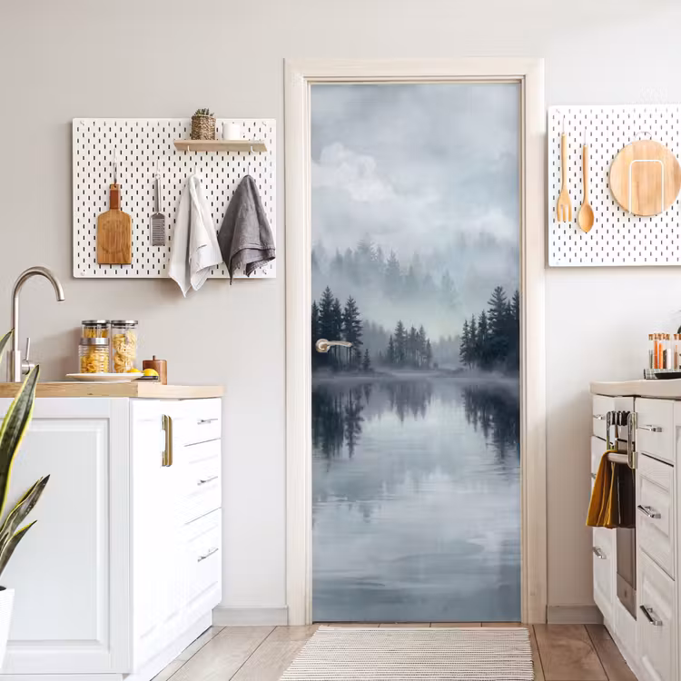 Deursticker - Bos - Meer - Mist - Natuur - Grijs — 7