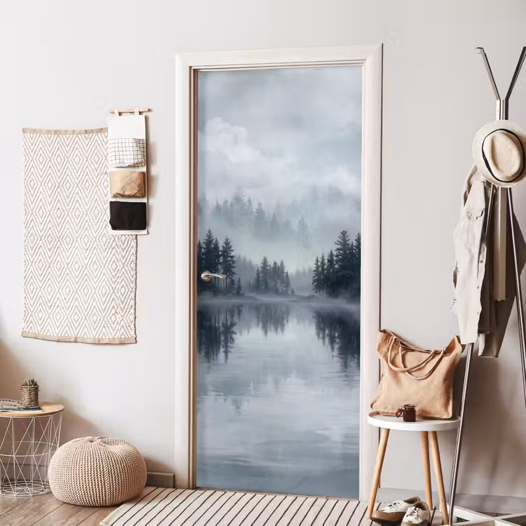 Deursticker - Bos - Meer - Mist - Natuur - Grijs — 8