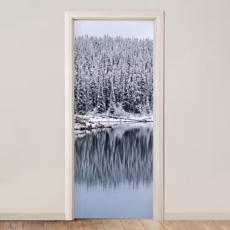 Deursticker - Bos - Reflectie - Meer - Winter - Serene — 1