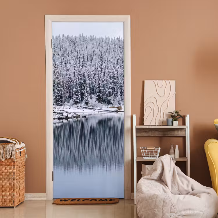 Deursticker - Bos - Reflectie - Meer - Winter - Serene — 2