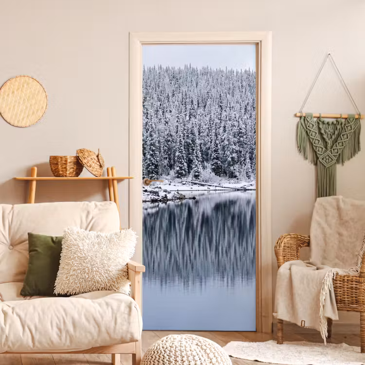 Deursticker - Bos - Reflectie - Meer - Winter - Serene — 4