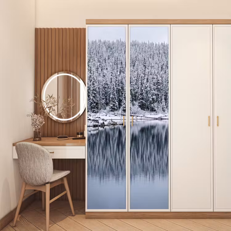 Deursticker - Bos - Reflectie - Meer - Winter - Serene — 5