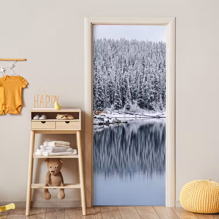 Deursticker - Bos - Reflectie - Meer - Winter - Serene — 6