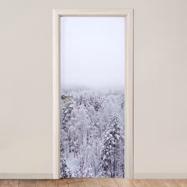 Deursticker - Bos - Sneeuw - Winter - Natuur - Wit — 1