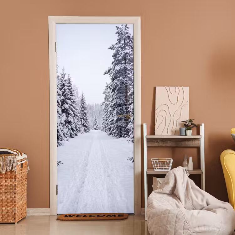 Deursticker - Bos - Winter - Sneeuw - Pad - Natuur — 2